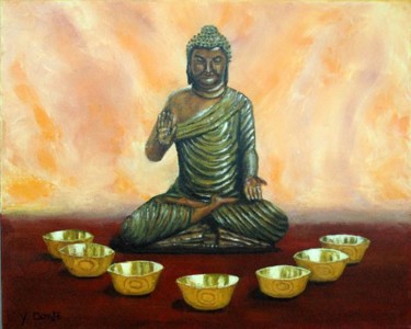 Peinture intitulée "Boudha avec bols" par Yves Conte, Œuvre d'art originale
