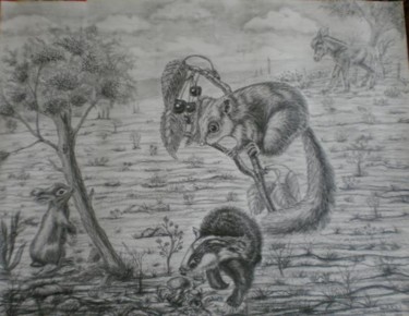 Dessin intitulée "Les animaux à poils" par Josette Bourgeois, Œuvre d'art originale
