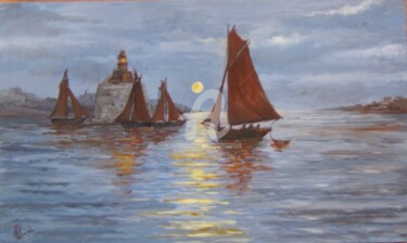 Peinture intitulée "Bateaux de peche,so…" par Alain Ravaut, Œuvre d'art originale