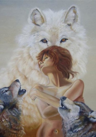 Peinture intitulée "Le loup blanc" par Alix, Œuvre d'art originale, Huile
