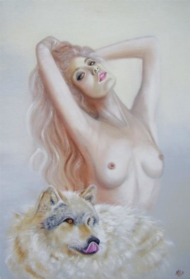 Peinture intitulée "Le rêve du loup" par Alix, Œuvre d'art originale, Huile