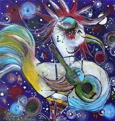 Peinture intitulée "Rock On, mon Coq !" par Emilie Teillaud, Œuvre d'art originale