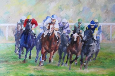 제목이 ""CARRERA DE CABALLO…"인 미술작품 Andrades로, 원작, 기름 나무 들것 프레임에 장착됨