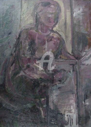 Pittura intitolato "lettura giornale" da Bruno, Opera d'arte originale, Olio