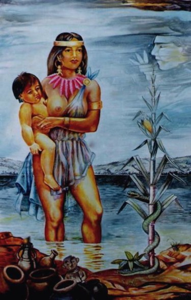 Peinture intitulée "BACHUE SALIENDO DE…" par Abdenago, Œuvre d'art originale, Huile