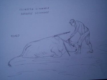 Desenho intitulada "A MORTE DO TOURO" por Romeo Zanchett, Obras de arte originais