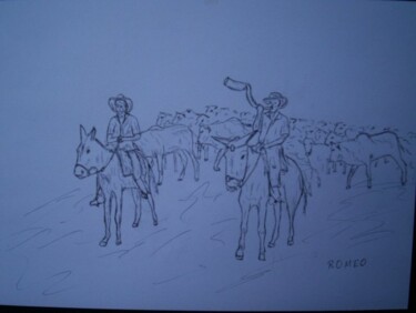 Desenho intitulada "BOIADEIROS DO PANTA…" por Romeo Zanchett, Obras de arte originais