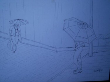 Desenho intitulada "DIA DE CHUVA" por Romeo Zanchett, Obras de arte originais