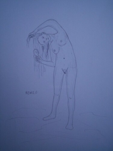 Desenho intitulada "MULHER ESCOVANDO OS…" por Romeo Zanchett, Obras de arte originais