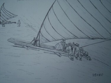 Desenho intitulada "JANGADEIROS NORDEST…" por Romeo Zanchett, Obras de arte originais