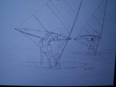 Desenho intitulada "VELEJANDO NO MAR" por Romeo Zanchett, Obras de arte originais