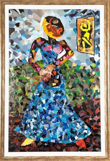 제목이 "La femme Peintre"인 콜라주 Marion Rudermann로, 원작, 페이퍼 컷팅