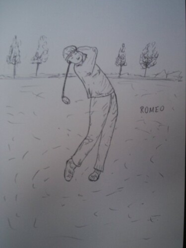Pintura intitulada "O JOGADOR DE GOLF" por Romeo Zanchett, Obras de arte originais