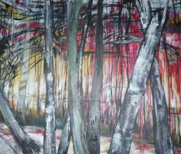Peinture intitulée "matin hiver (rouge)" par Josiane Chauvin, Œuvre d'art originale, Huile