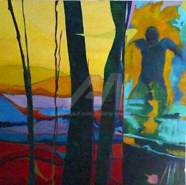 Peinture intitulée "le faune" par Josiane Chauvin, Œuvre d'art originale, Huile