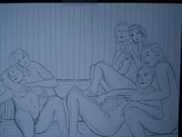 Desenho intitulada "MULHERES NA SAUNA" por Romeo Zanchett, Obras de arte originais