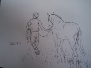 Desenho intitulada "O HOMEM E SEU CAVALO" por Romeo Zanchett, Obras de arte originais