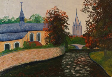 Peinture intitulée "Bruges Béguinage - 1" par Pierre Paszkowski, Œuvre d'art originale, Huile