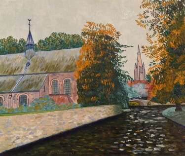 Peinture intitulée "Bruges Béguinage - 2" par Pierre Paszkowski, Œuvre d'art originale, Huile