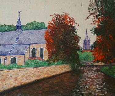 Peinture intitulée "Bruges Béguinage - 4" par Pierre Paszkowski, Œuvre d'art originale, Huile