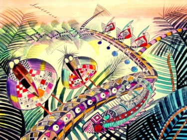 Dibujo titulada "Paysage symbiotique…" por Jacques Durand, Obra de arte original