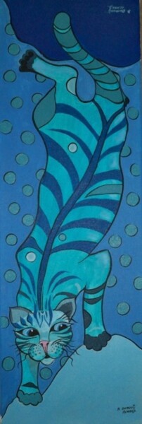 Peinture intitulée "Le chat qui monte e…" par Elisabeth Renard (B.Dumont Renard), Œuvre d'art originale, Huile