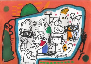 Ζωγραφική με τίτλο "les pensées de bob ." από Nicolas Malaize (Nicou), Αυθεντικά έργα τέχνης