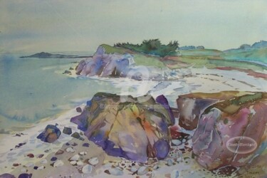 Painting titled "La plage de Porz Té…" by Claude Marchalot, Original Artwork, Oil