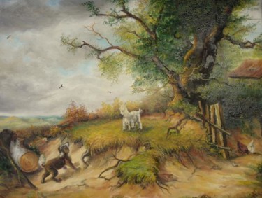 Painting titled "Country Life" by Sorinapostolescu, Original Artwork, Oil