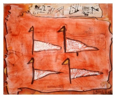Painting titled "oiseaux" by Lagell, Original Artwork, Oil