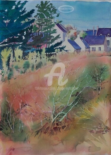 Le taillis sous les maisons du bourg de Lampaul Plouarzel Peinture intitulée "Le taillis sous les…" par Claude Marchalot, Œuvre d'art originale, Huile