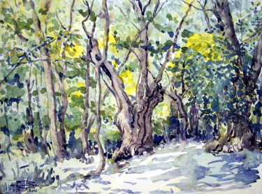 Painting titled "La Châtaigneraie de…" by Michel Munier, Original Artwork, Oil