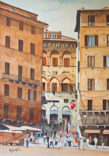 Schilderij getiteld "Piazza del Campo Si…" door Bas Huijgen, Origineel Kunstwerk, Olie