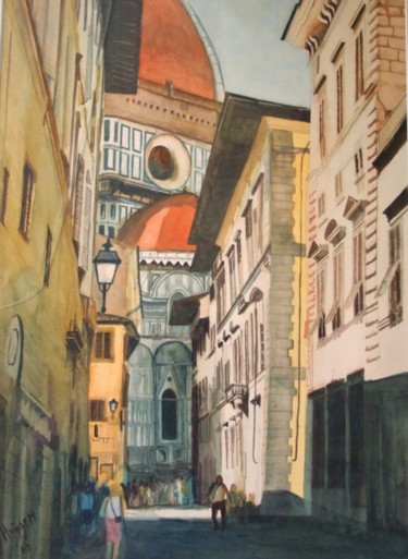 Schilderij getiteld "Straatje in Firenze" door Bas Huijgen, Origineel Kunstwerk, Olie