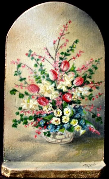 Peinture intitulée "Flower Basket - Min…" par Sorinapostolescu, Œuvre d'art originale, Huile