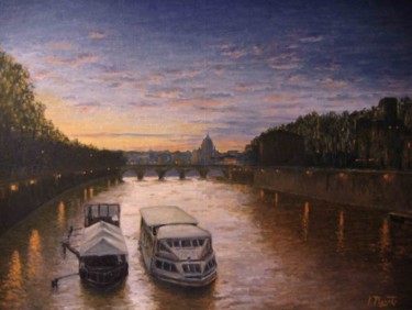Pittura intitolato "Tramonto sul Tevere" da Artepignato, Opera d'arte originale