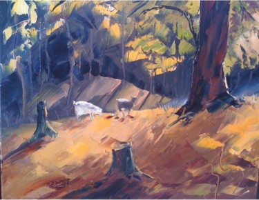 Pintura titulada "Pellines y cabras" por Ugo Paccioretti, Obra de arte original