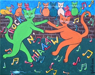Peinture intitulée "Rock'n Miaww" par Jean Louis Jabalé, Œuvre d'art originale