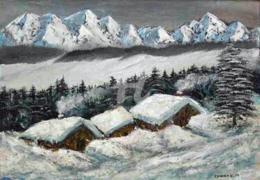 Peinture intitulée "CHALETS SS NEIGE 3" par Edward Misiaszek, Œuvre d'art originale, Huile