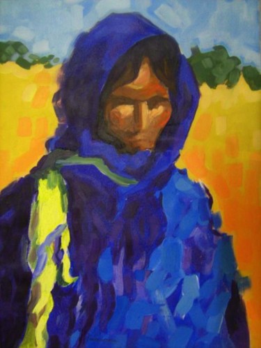 Femme du désert Peinture intitulée "Femme du désert" par Rahmouna Boudjellal, Œuvre d'art originale