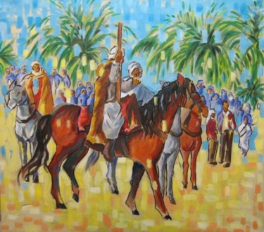 La course à cheval Peinture intitulée "La course à cheval" par Rahmouna Boudjellal, Œuvre d'art originale