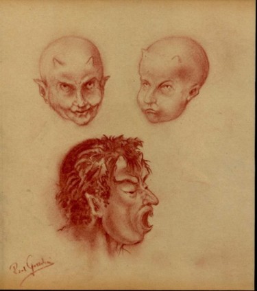 Tekening getiteld "Saterkopjes" door Paul Gosselin, Origineel Kunstwerk