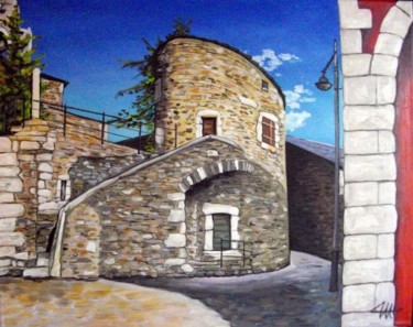 Peinture intitulée "Tour de LLIVIA" par Catherine Wernette, Œuvre d'art originale, Autre