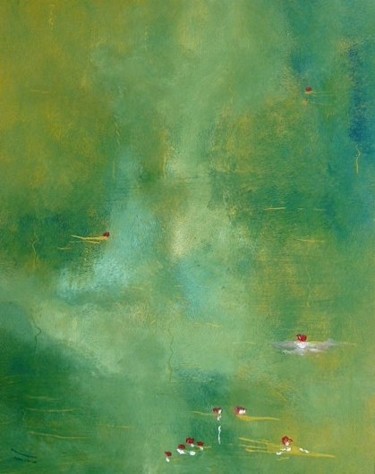 Peinture intitulée ""Brume aux nymphéas"" par Arnaud Thévenin, Œuvre d'art originale, Huile