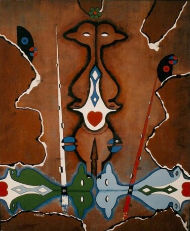 Peinture intitulée "Deux Oiseaux" par H . Mortazavi, Œuvre d'art originale, Huile