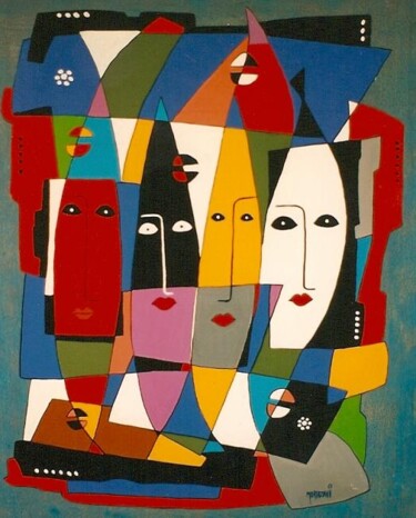 Peinture intitulée "Le Bambole" par H . Mortazavi, Œuvre d'art originale, Huile