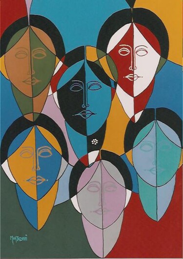Peinture intitulée "Les Masques" par H . Mortazavi, Œuvre d'art originale, Huile