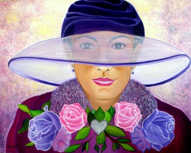 LA DAMA DEL SOMBRERO (acrílico - 92 cm x 73 cm) Peinture intitulée "LA DAMA DEL SOMBRER…" par Carmen G. Junyent, Œuvre d'art originale, Acrylique
