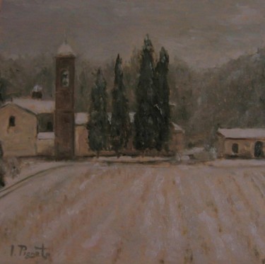 Pittura intitolato "Borgo innevato" da Artepignato, Opera d'arte originale