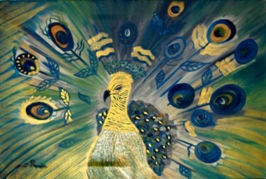 Schilderij getiteld "Piume di Pavone" door Lino Ruiu, Origineel Kunstwerk